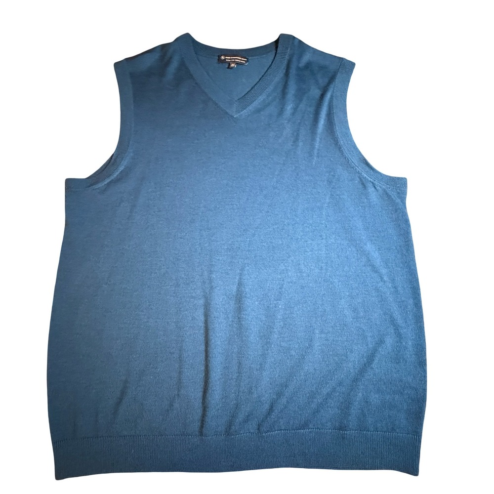Hart Schaffner Marx Mens 2X Tall Extra Fine Merino Wool V-Neck Sweater Vest Blue